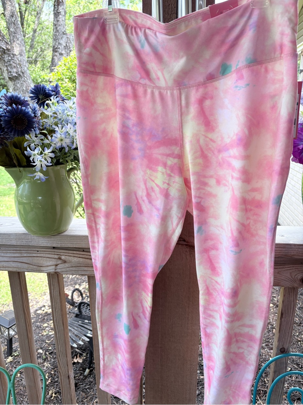 Zelos Curvy Pink Brushstroke Tie Dye Capri Stretch Leggings Inside Pouch 2X NWT